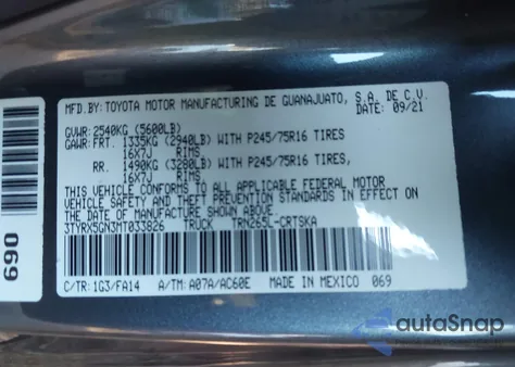2021 Toyota Tacoma Sr from USA, damaged, VIN 3TYRX5GN3MT033826